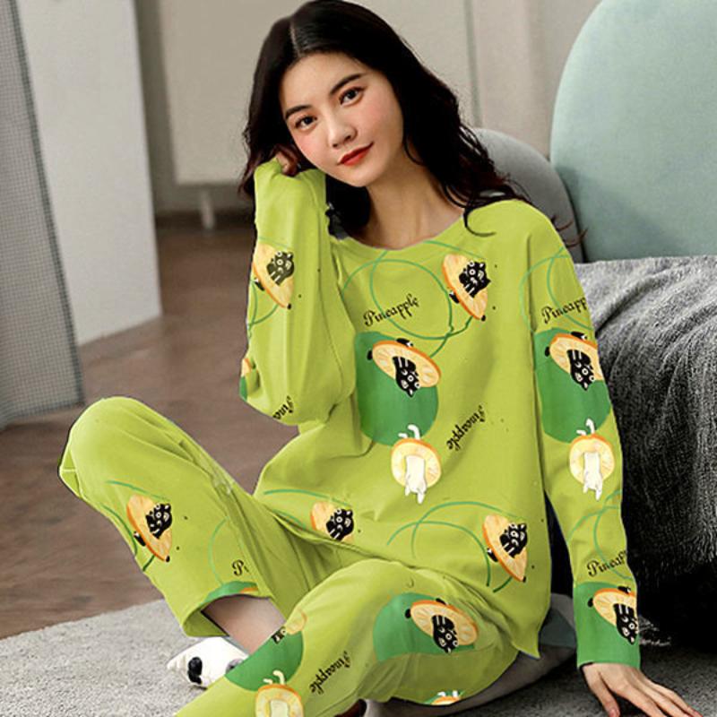 Plus Size Women's Korean Style Winter Pajamas Set, Long Sleeve Loose Fit Two-Piece Homewear, Casual Loungewear Suit for Indoor & Outdoor Wear