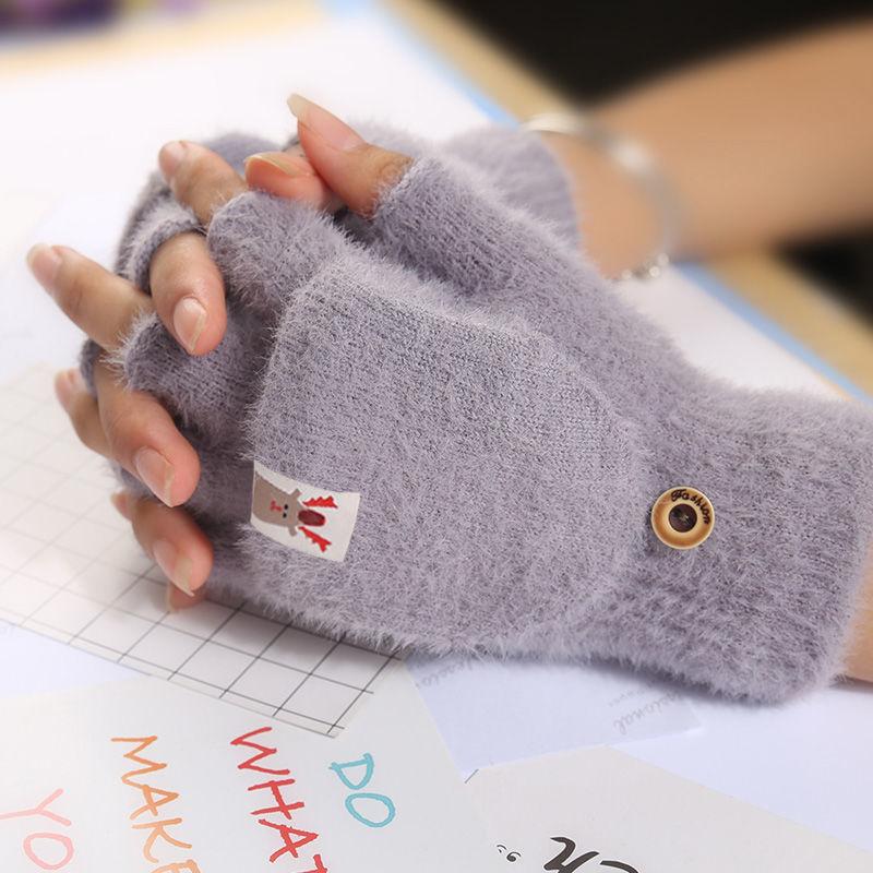 Plush Fingerless Gloves Winter Warm Mittens Soft Warm Half Finger Flip Gloves Outdoor Thick Cold Protection Gloves Write Gloves