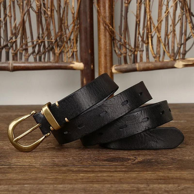 2.3 см чистая коровья кожа высокого качества натуральная кожа ремни для женщин медная пряжка модный винтажный женский тонкий ремень джинсы ковбойские чинтос