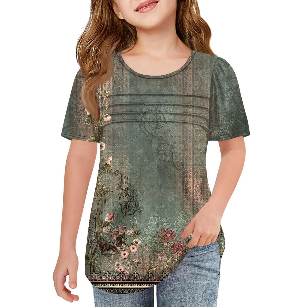 Детские футболки-поло Летнее пальто для отдыха с короткими рукавами Футболка с круглым воротником и принтом