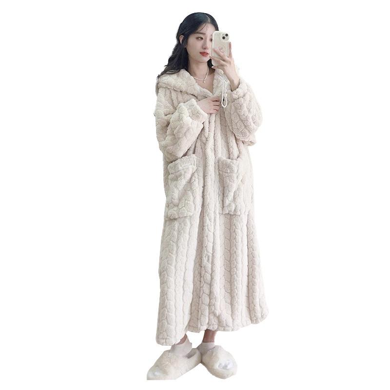 Осенне-зимняя женская повседневная теплая домашняя пижама с капюшоном из бархата