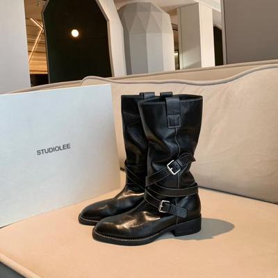 Новое место виноград мать осень и зима новый рост увеличен на 4 см~ круглый острый тонкий ремень пряжка средняя труба рыцарские сапоги женщины