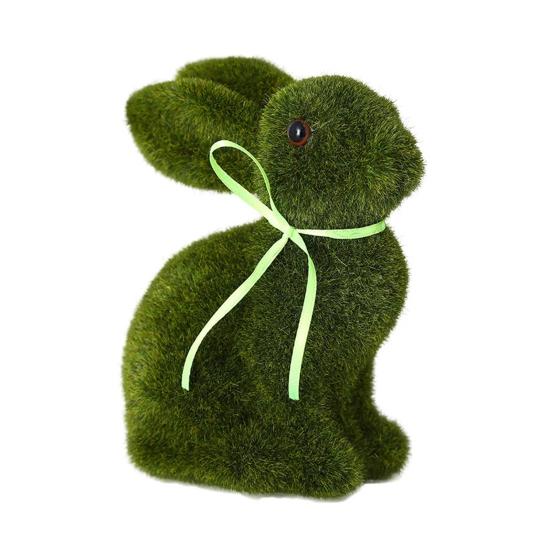 1 шт./2 шт. Статуэтка пасхального кролика из искусственного мха, фигурка кролика из флокированного зеленого кролика, украшение для стола, пасхальный подарок для семьи и друзей