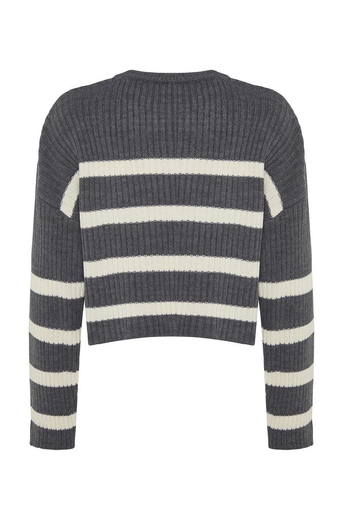 Женский свитер в элегантном стиле, укороченный вязаный свитер в полоску с камнями