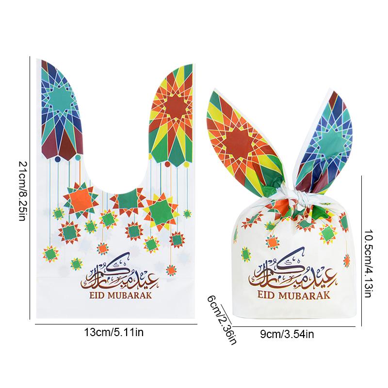20Pcs Eid Mubarak Candy Gift Bags Rabbit Ears Cookie Packaging Islamic Muslim Party Supplies 2024 Ramadan Kareem Home Decoration