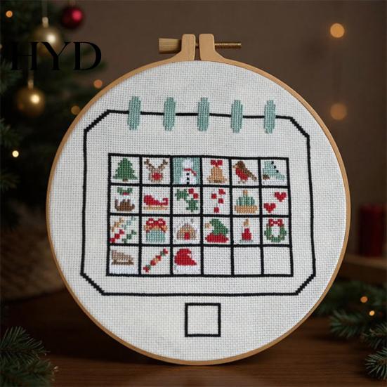 Christmas Craft Countdown Advent Calendar Cross Stitch Kit DIY Embroidery Set Seasonal with 24 Days Patterns Creative Holiday Gift for Beginners