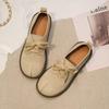 Fashion Retro Flat Sole Single Shoes 2024 Autumn New Frosted Breathable Cow Rib Sole Small Leather Shoes Durable Casual Women's Shoes