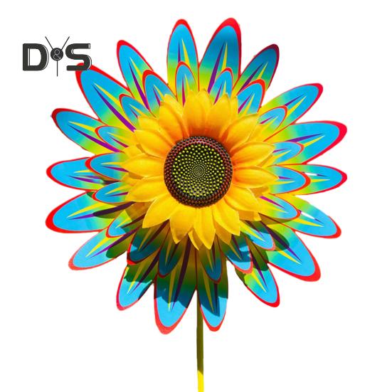 Подсолнух Вертушка 3-х уровневая Подсолнух Садовая Ветряная Вертушка Вставка для Укладки на Землю Декор Двора Ветряная Мельница для Украшения Газона Патио