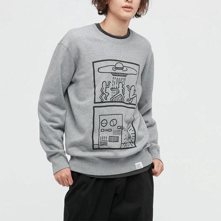 Uniqlo X Кит Харинг Мультяшный Принт Свитшот с Круглым Вырезом Мужской свитшот Серый 446371-03