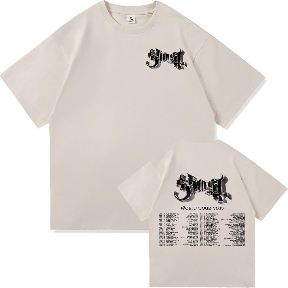 Футболка GHOST SKELETÁ World Tour 2025, модная мужская эстетичная винтажная хип-хоп футболка унисекс, сатанинская повседневная хлопковая футболка.