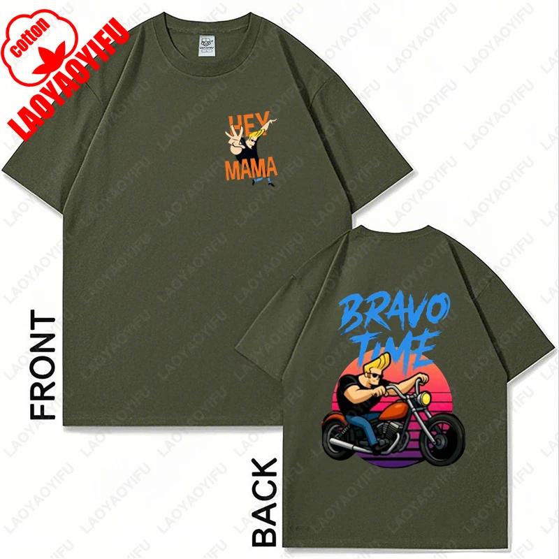 Винтажная футболка Johnny Bravo с мотоциклом 90-х, смешная, мультяшная, для мужчин, женщин, ретро, классическая, с ТВ-шоу, хипстерские, хлопковые топы, подарок