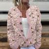 Women Sweater Cardigan Round Neck Long Sleeve 3D Flower Pattern Button Up Knit
