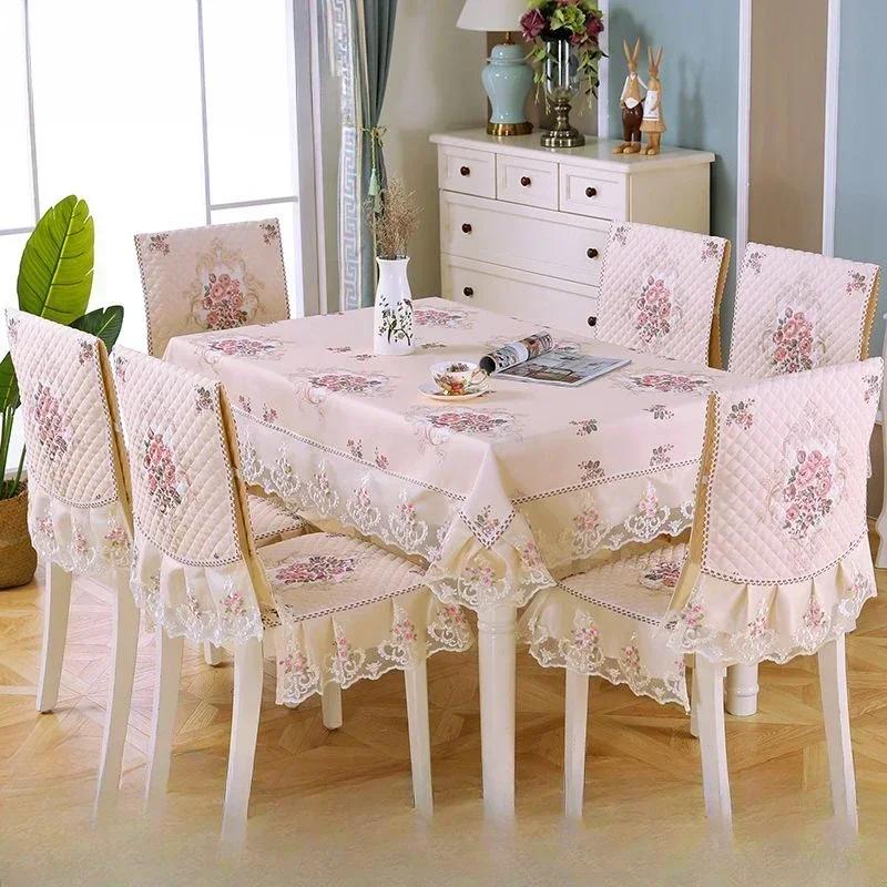 Легкий роскошный волнистый кружевной чехол на стул, утолщенная тканевая подушка для обеденного стола, европейский стиль, большой цветочный скатерть, чехол на стул
