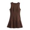 Fashion Style 2024 Fall and Winter New Women's Wide Pleated Mini Crew Neck Casual Sleeveless Dress 4764266
