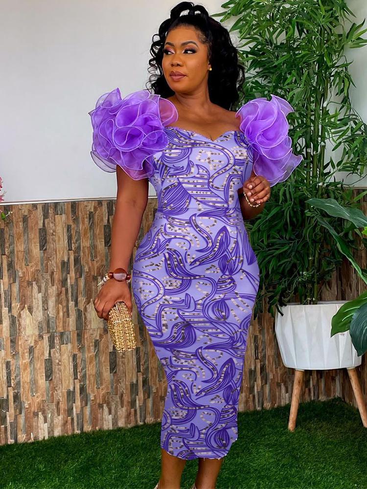 Оранжевое платье с принтом миди, женское вечернее вечернее платье с рюшами и коротким рукавом в стиле ретро, винтажное платье-карандаш для празднования дня рождения, летние наряды размера плюс