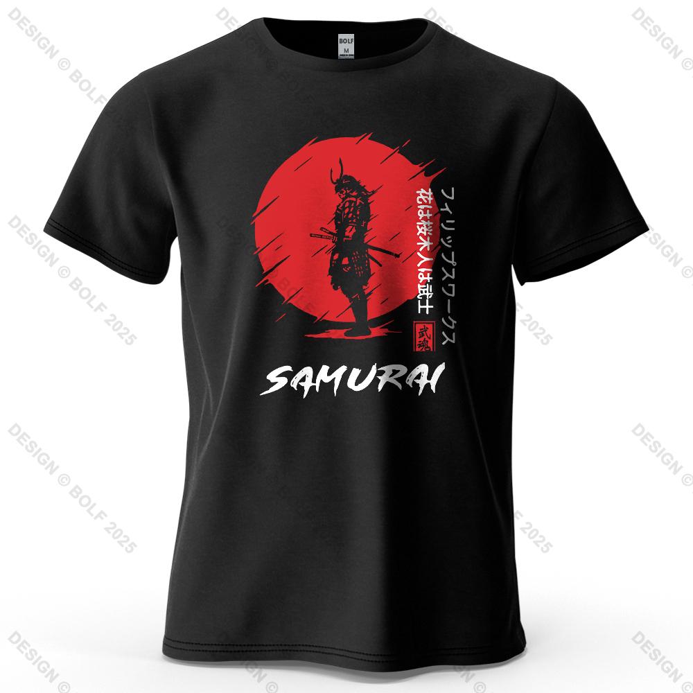 cotton t-shirt Sunset Samurai Majestic Printed Men's T-Shirt 100% Cotton Oversized Oriental Style Graphic Tees for Women Tops Tees Streetwear