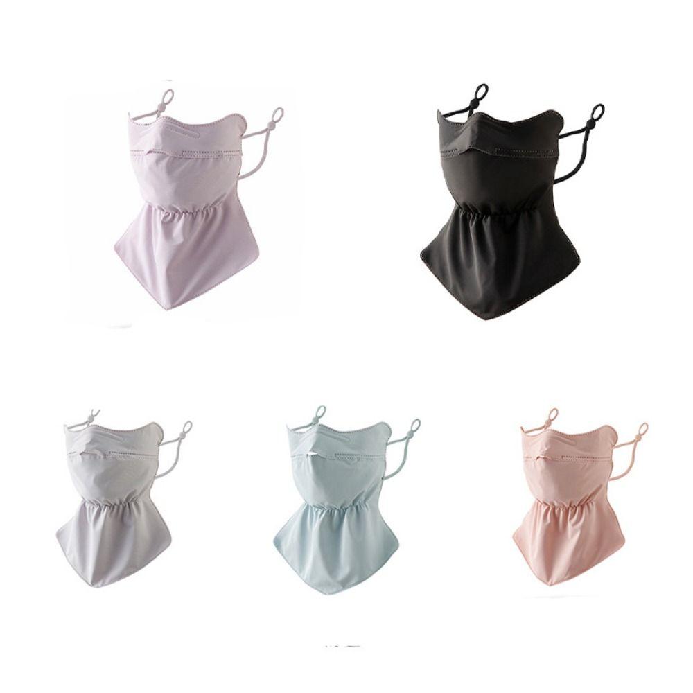 Hanging Ear Ice Silk Mask Solid Color Neck Sunshade Face Shield Ice Silk Face Mask  Summer