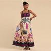 Womens Summer Boho Floral Dress Spaghetti Strap Square Neck Ruffle Casual Flowy A-Line Beach Swing Party Long Sundress Sleeveless Maxi Dress for Women