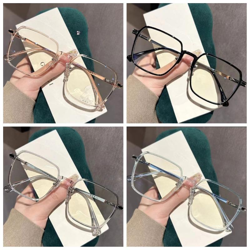 3/4/5pcs Oversized Square Glasses Metal Temples, Clear Lenses Unisex, Ideal Gift.
