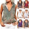 Women's Solid Lapel Sleeveless Tank Tops Summer Button Down Shirts Office Ladies Shirts