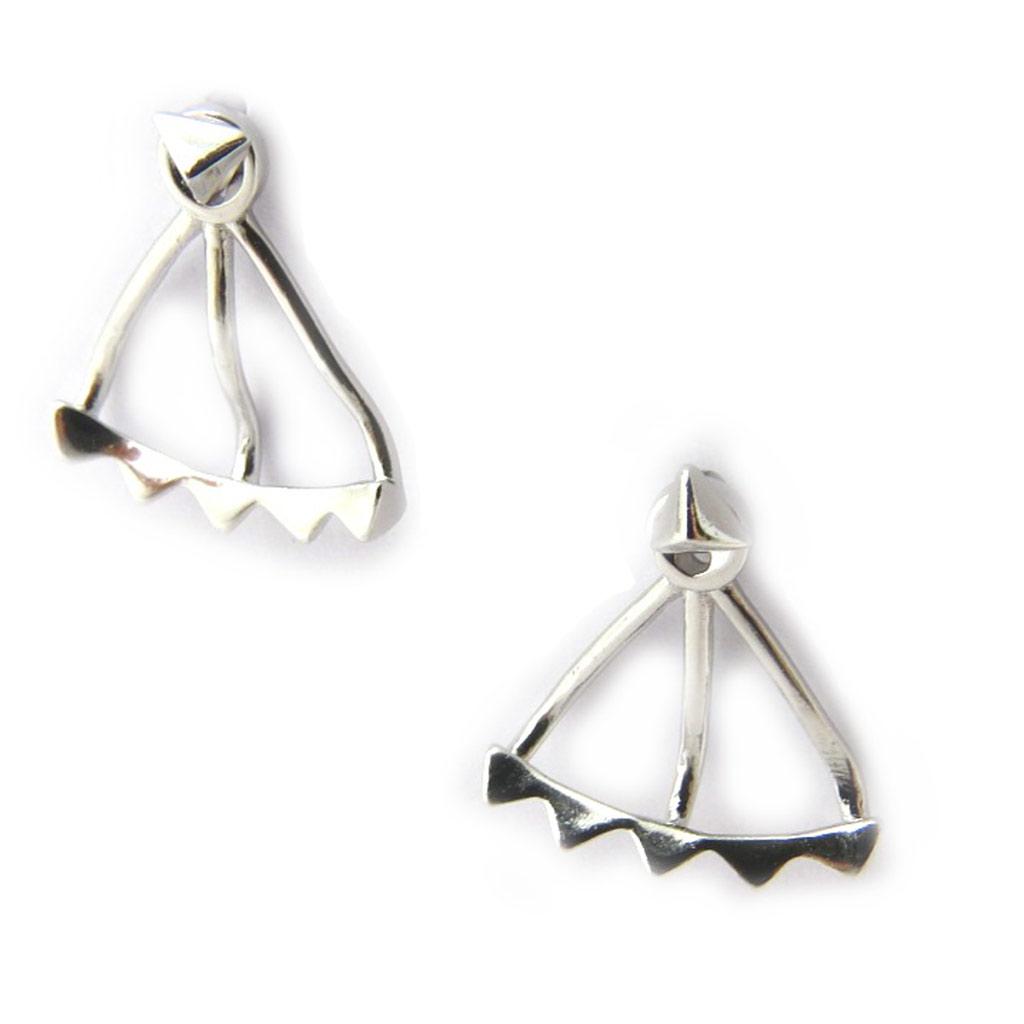 Les Trésors De Lily [M7340] - Silver Lobe Outline Earrings 'Triangles' Silver (rhodium-plated) - 15x13 Mm