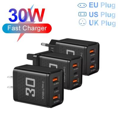 Зарядное устройство USB Type C 30 Вт Быстрая зарядка Вилка ЕС/США Адаптер зарядного устройства для телефона для iPhone Samsung Xiaomi Huawei 3 порта Быстрое настенное зарядное устройство