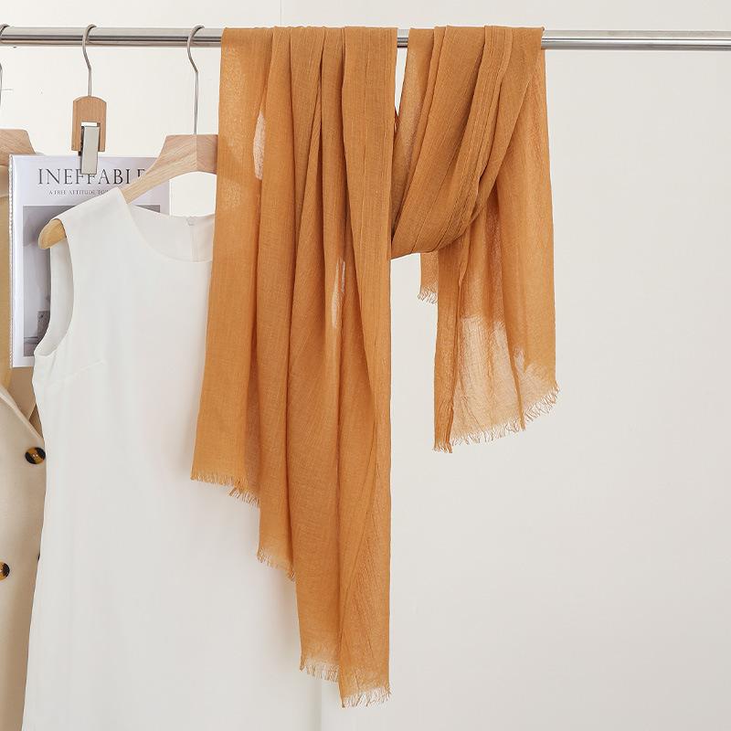 Однотонный тонкий шарф Женская солнцезащитная шаль Однотонный простой Имитация хлопка и льна Шелковый шарф Пряжа высокого класса