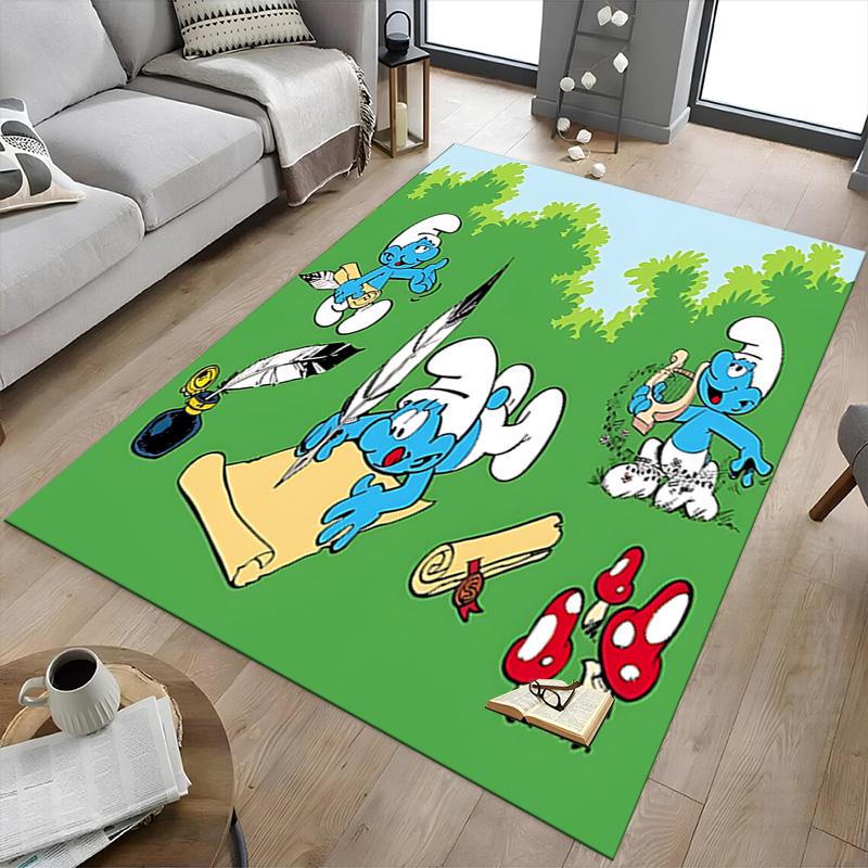 1pc Smurfs Forest Carpet for Playroom Bedroom Living Room Sofa Home Decor,kids Game Area Rug Non-slip Floor Mat Y72398