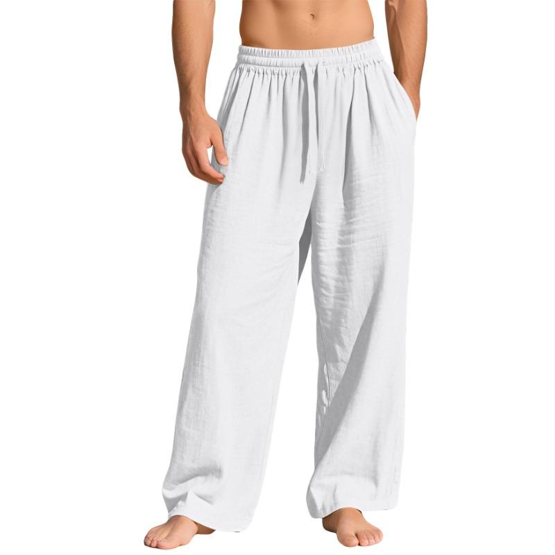 Мужские льняные свободные повседневные спортивные брюки с карманами и завязками однотонные модные деловые брюки