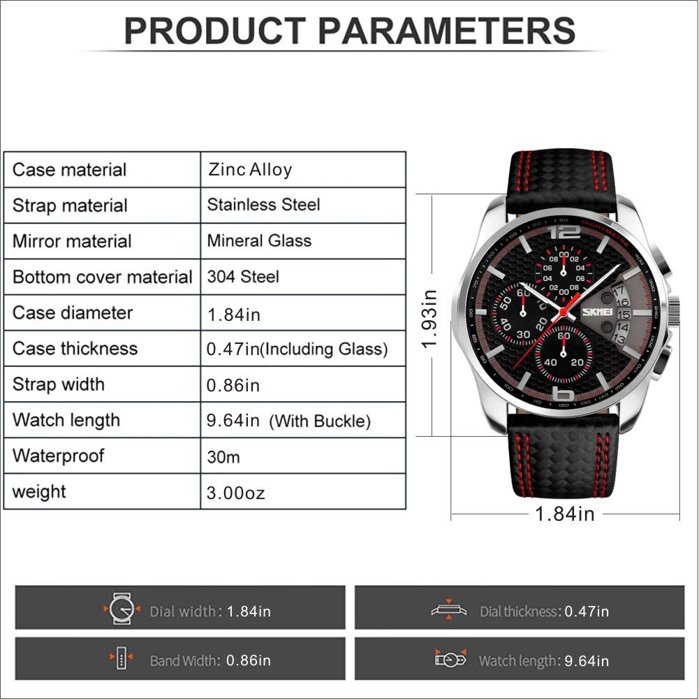 Черный кожаный ремешок водонепроницаемые наручные часы стильный повседневный хронограф большой циферблат брендовые аналоговые деловые часы роскошные подарочные часы для мужчин SKMEI мужские
