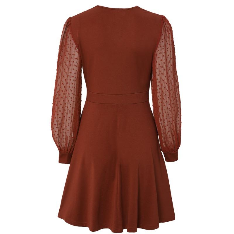 Весенне-осеннее женское платье, однотонное трендовое жаккардовое платье с длинным рукавом и v-образным вырезом