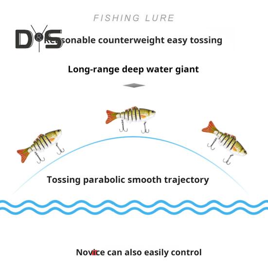 10CM/15.3G многосочлененная рыболовная приманка с крючками, реалистичная 7-секционная пластиковая искусственная приманка для пресноводной и соленой рыбалки