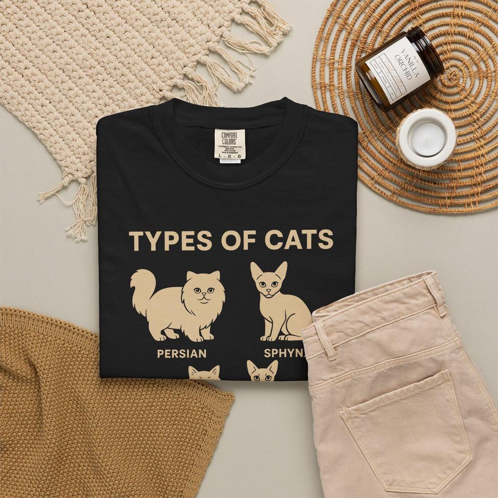 Cat Breeds Chart T-Shirt – Comfort Colors Cat Lover Tee