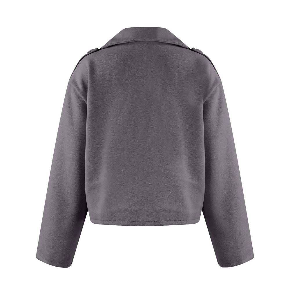 Fashion British Suit Collar Solid Colour Tweed Small Jacket