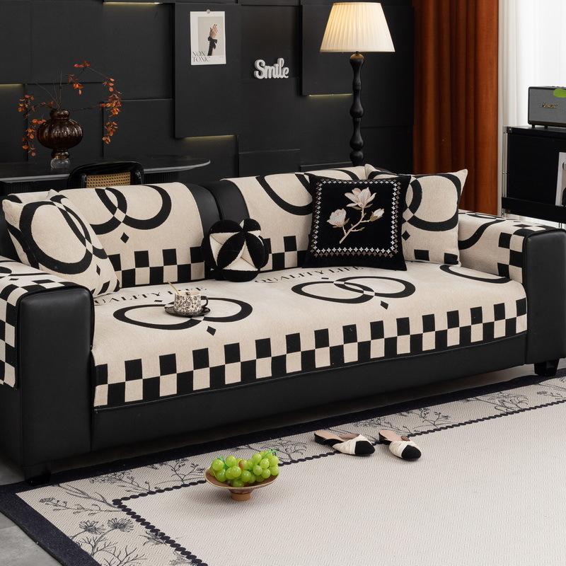 Straight Row Sofa Cushion New Four-Season Universal Light Luxury High-End Sofa Cover Cloth Towel Non-Slip Leather Sofa Seat Cushion