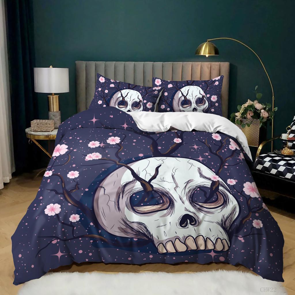 Halloween Skull Three-Piece Home Textiles Bedding Quilt Cover Pillowcase