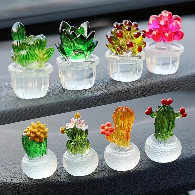 4pcs Miniature Cactus Set - Adorable Resin with Transparent Pots - Perfect Car Dashboard, Home & Office Desk Decorations for Adding Greenery Touch
