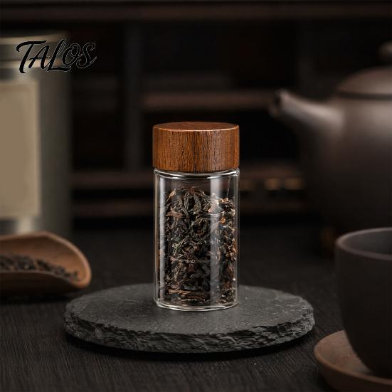 Мини-банка Talos Glass с деревянной крышкой, влагостойкий портативный маленький контейнер, для кофейных зерен, чая, сахара, специй, кухонный органайзер