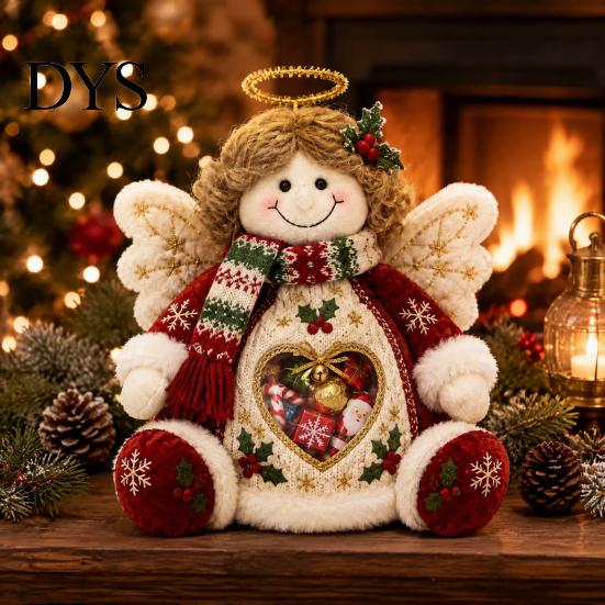 Мягкая вязаная рождественская елочная игрушка, плюшевый мешок для закусок, кукла-хранитель с прозрачным окошком в форме сердца и задней молнией, держатель для праздничных конфет, печенья, подарков, декор для дома,