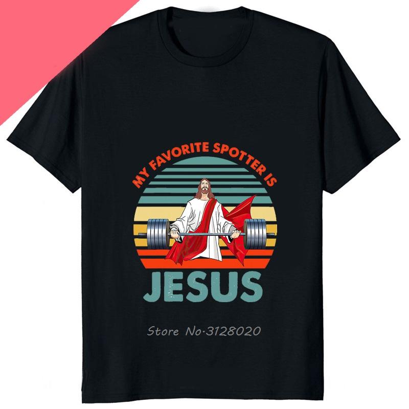 Funny Jesus Is My Spotter Printed Graphic Cotton Men Tshirt Humor Weight Lifting GYM TShirt Casual Fashion Streetwear Male Tees