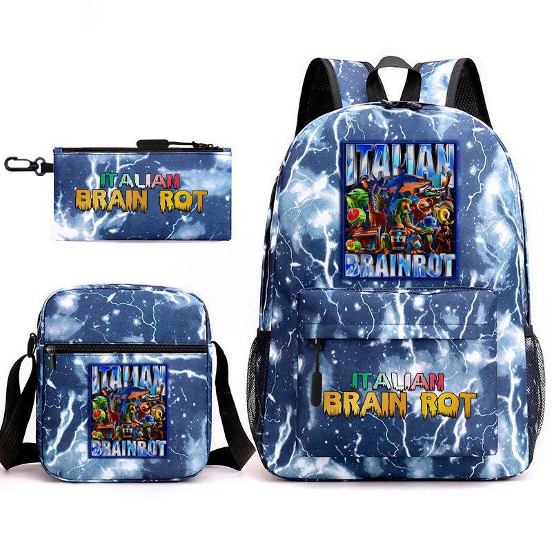 Abstract Foreign Shanhaijing Children's Schoolbag Tongtongsahur Cartoon Primary School Student Backpack Three-piece Set L