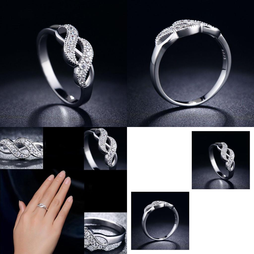 Fashionable Double Spiral Design Ring With Zirconia Inlaid White Gold Plated Women's Jewelry