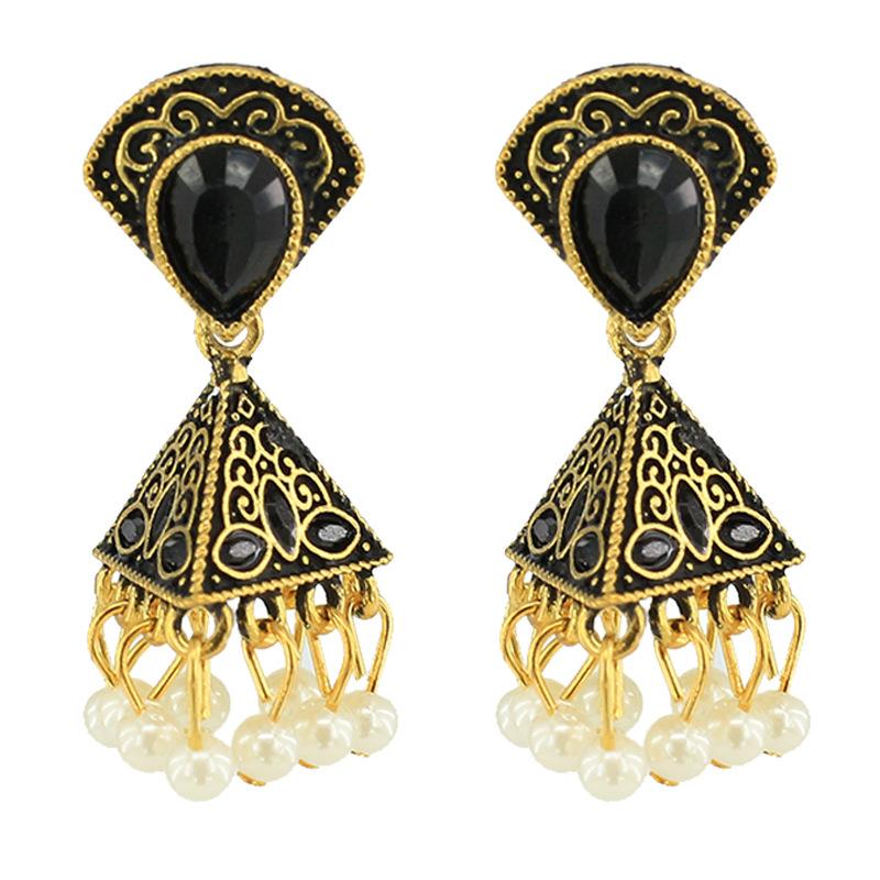Exaggerated Diamond-encrusted Pearl Pendant Earrings Wind Earrings Retro Bohemian Style Eid Al-Fitr Lasser Bairam