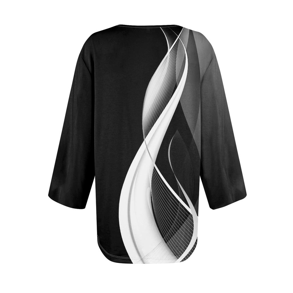 Рубашки с рукавом 3/4 для женщин, милые топы, футболки с рисунком, блузки, повседневные базовые топы больших размеров, пуловеры