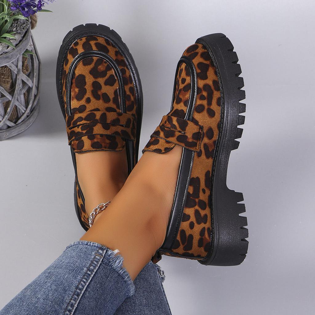 Women's Sneakers Leopard Patchwork Slip-on Loafers Shoes Women Chunky Heel Platform Casual Plus Size Sneakers Women