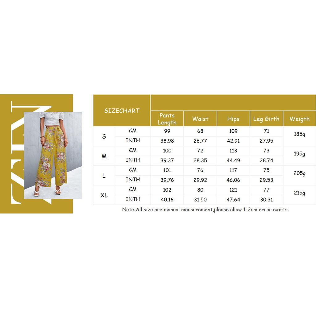 Waist Floral Women High Summer Print Palazzo Belt Pants Casual Boho Flowy Pants