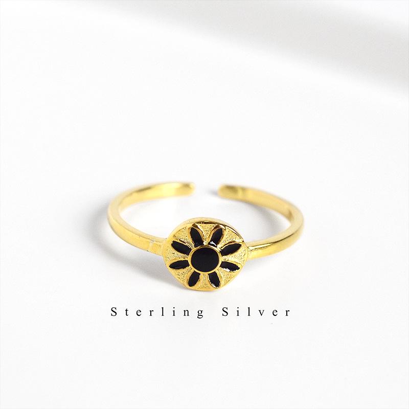 Chic Korean Style 925 Sterling Silver & 24K Gold Geometric Women's Ring