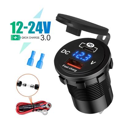 Автомобильное зарядное устройство 48 Вт с двумя USB-портами QC3.0 PD, разъем для быстрой зарядки со светодиодным дисплеем напряжения, водонепроницаемый морской USB-порт для iPhone, iPad, Android