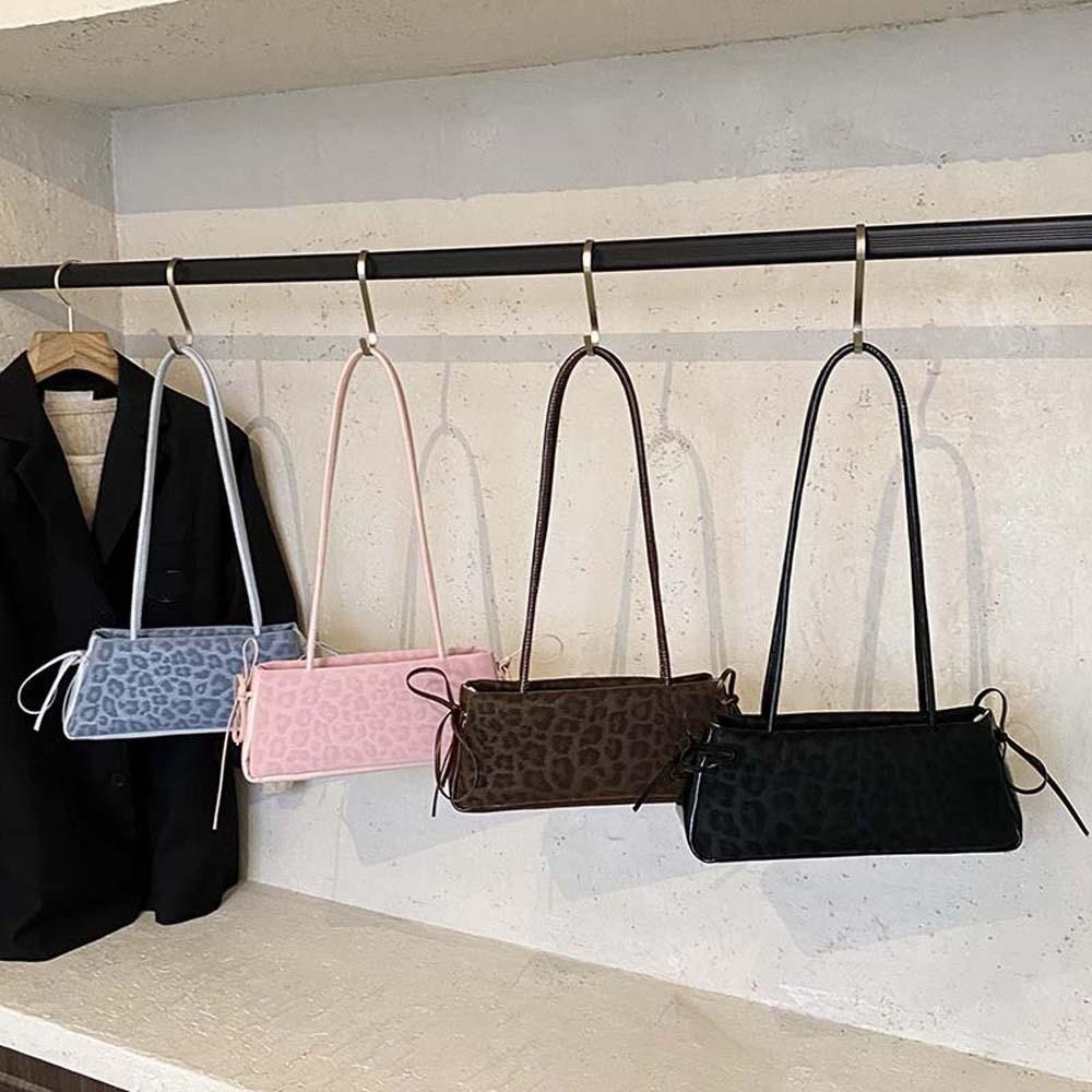 Sweet French Stick Handbag Bow Ribbon PU Shoulder Bag All-match Leopard Print Underarm Bags Travel