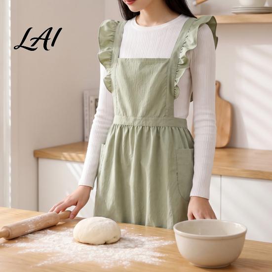 Professional Baking Apron Cross Back Ruffle Water Repellent Pockets with Side Polyester Decorative Floral Arranging Cooking Bib Apron Adjustable
